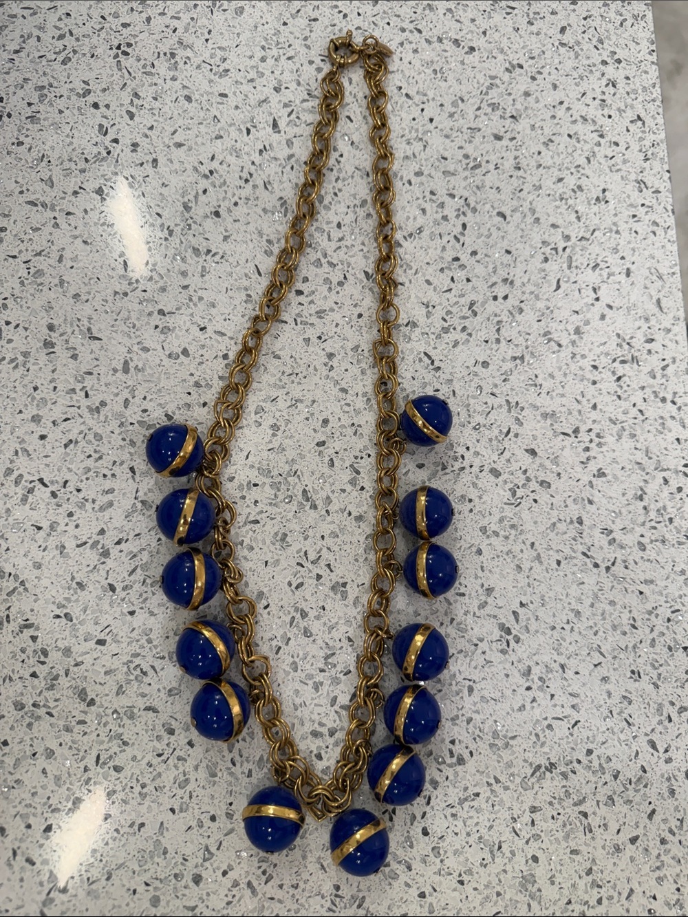 J. Crew Gold Chain Necklace with Blue Bead Drops - Women Jewelry